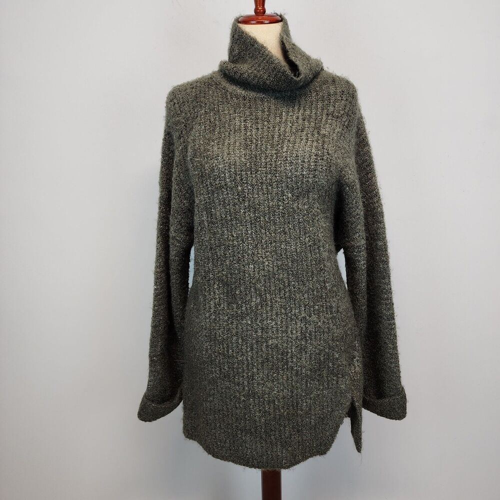 Express Womens Cowl Tunic Sweater Size L Green Oversized Chunky Knit Cozy Soft